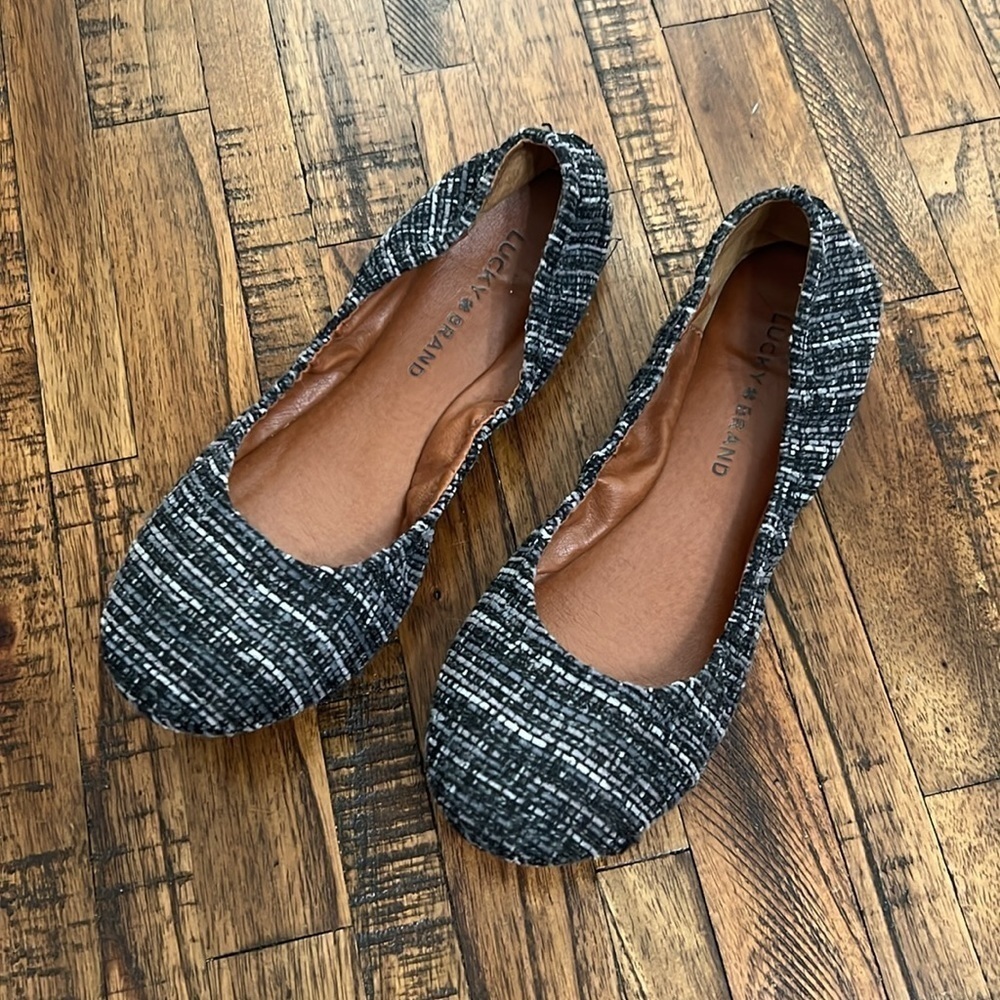 Lucky Brand Flats tweed black and gray woven fabric size 7.5 - Picture 3 of 11
